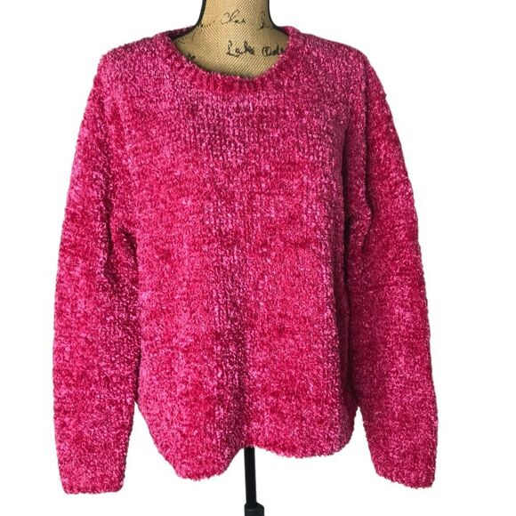 Vintage Chenille Sweater Womens Size 1X Pink Pullover Soft Polyester Knit 90s - Picture 1 of 5